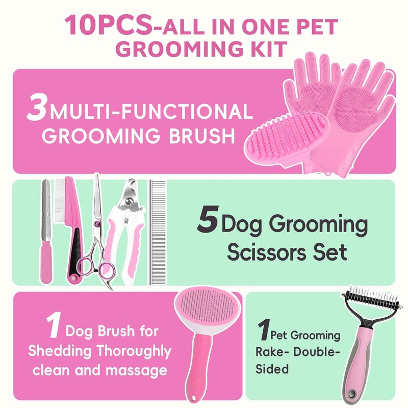 2TRUL Bath Grooming Kit for Pets, 10pcs Dog Brush for Shedding with Dog Nail Clipper and Trimmer, Dog and Cat Grooming Supplies, Dematting Comb for Dogs, Pet Bath Supplies - Image 2